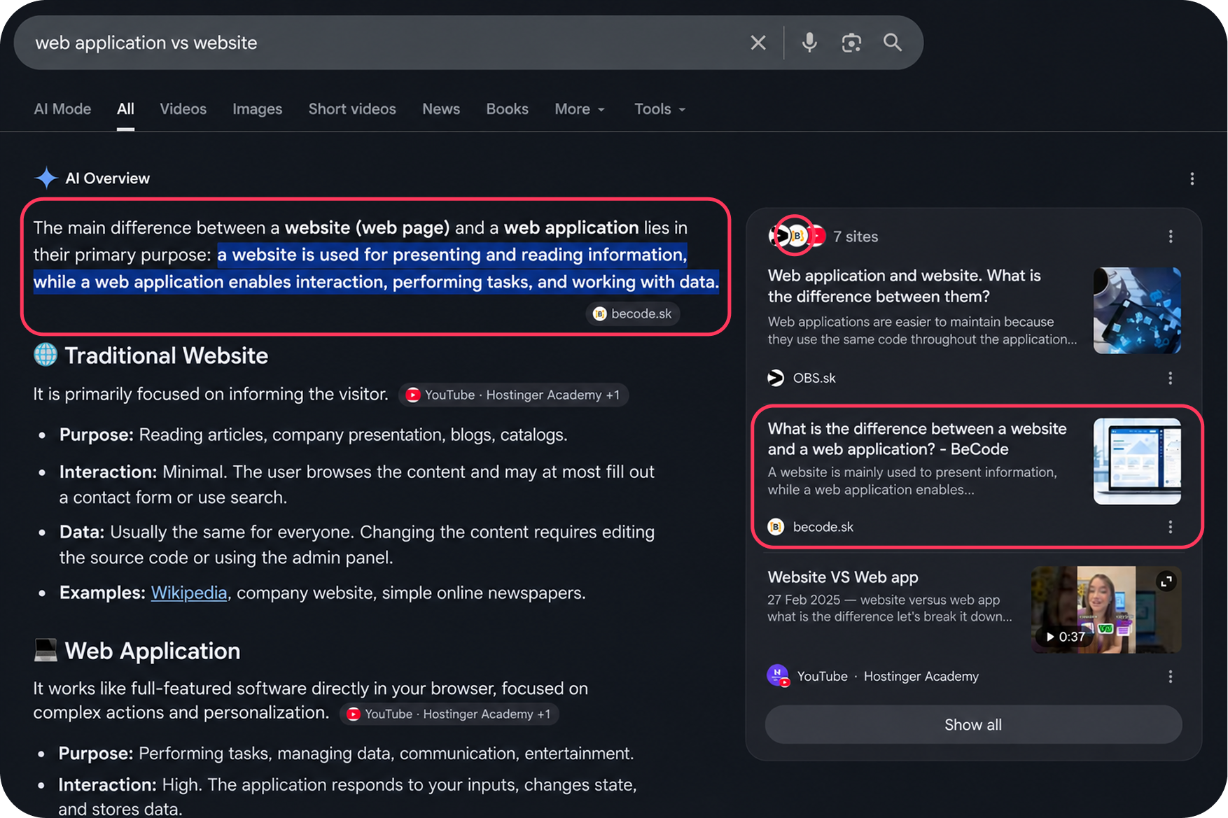 Comparison of regular web content and Riqmi-powered web app content